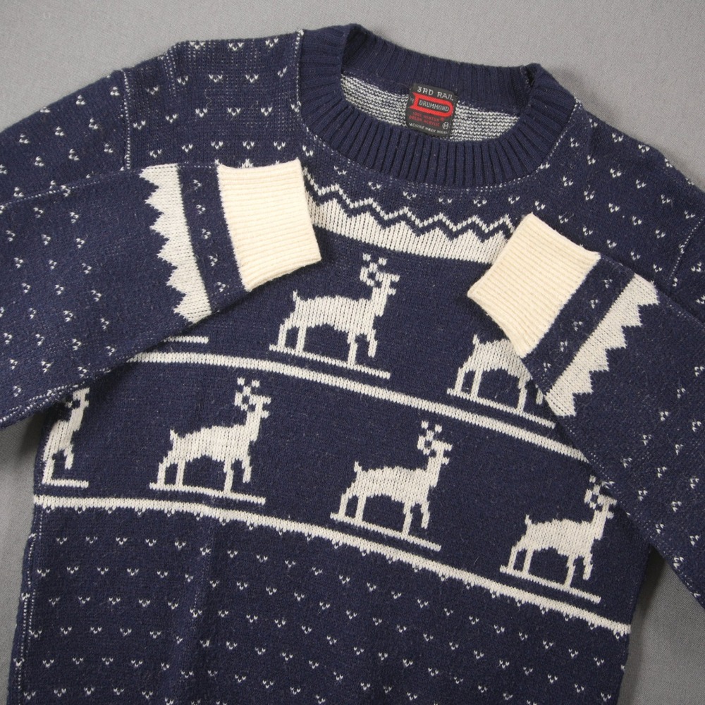 Vintage 3rd Rail Drummond Reindeer Fair Isle Knit Women Sweater M Cabin Snow